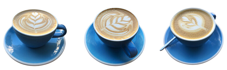 Cup of сoffe with a heart on a froth of cappuccino on an isolated background.