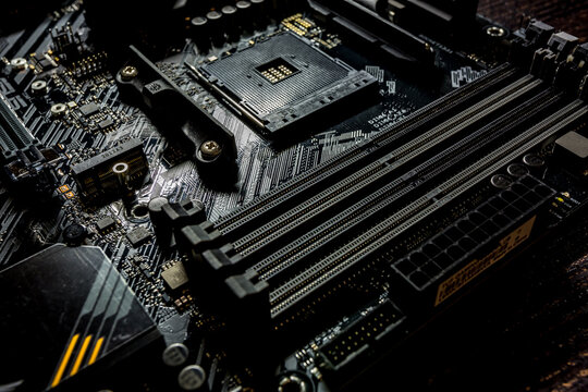 Socket am4 for amd processor on black motherboard asus tuf gaming on the new b550 chipset