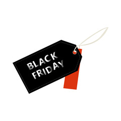 Black Friday sale, label with text and red price tag.  