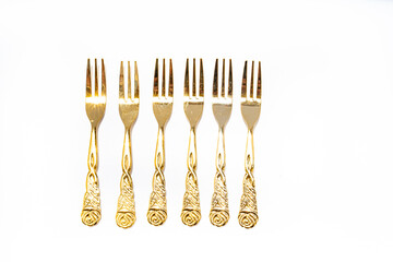 Metal fork forks on white background