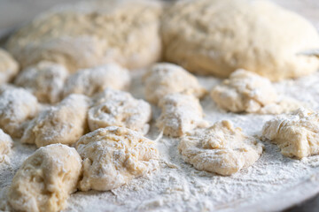 Dough on the surface of flour