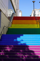 Pedestrian stairs marking in LGBT colorful rainbow lesbian gay in Bordeaux city France