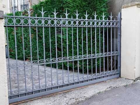 metallic grey steel suburb metal aluminum gray house gate and slats
