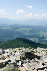 Beautiful panoramic landscape view from the top of Carpathian mountains, Ukraine.