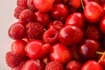 Fruit Photography Cherries and Raspberries