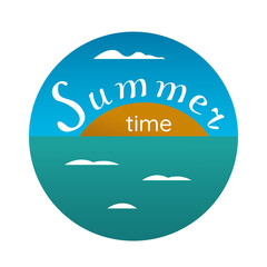 Bright round icon. The inscription Summer time. The sea and the sky.