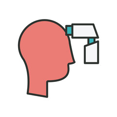 profile human and thermometer laser with covid19 particles line and fill style