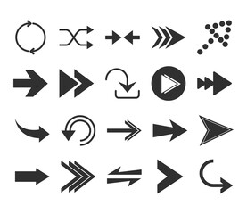 arrows direction guide cursor web navigation icons set silhouette style