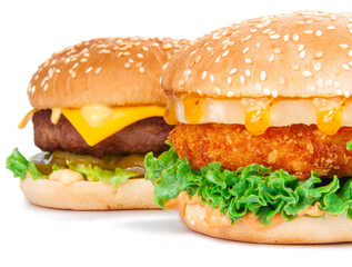 Tasty american grill burger isolated on the white