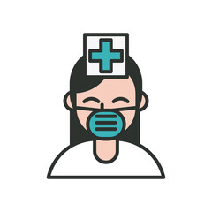 nurse wearing medical masks line and fill style