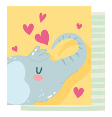 cute cartoon animal adorable wild character little elephant with hearts card