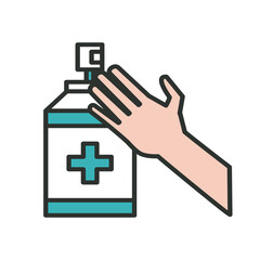 hand with antibacterial soap bottle line and fill icon