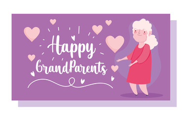 happy grandparents day, cute old woman hearts cartoon card