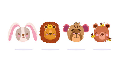 cute cartoon animal face adorable little bunny lion monkey and bear