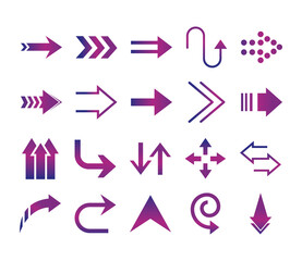 arrows direction guide cursor web navigation icons set gradient style