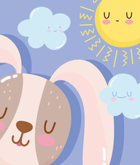 cute cartoon animal adorable wild character little rabbit sun clouds decoration