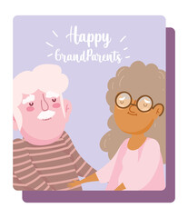 happy grandparents day, cartoon character old couple holding hands card