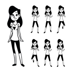 Cartoon Dance Happy Girl Black 
