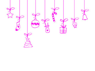 Pink Merry Christmas Symbols Vector Icon Set Pattern