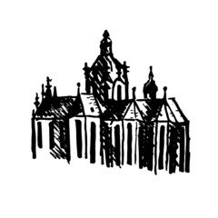 Obraz premium Czech Architecture Castle Hand Drawing 