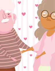 happy grandparents day, old couple love hearts romantic cartoon card