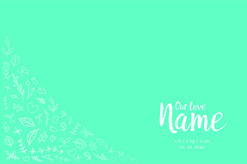 Baby Name Card With Icon Set, Vector Card, Greeting cards