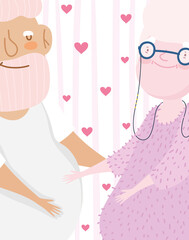 happy grandparents day, cartoon cute elderly couple together hearts card