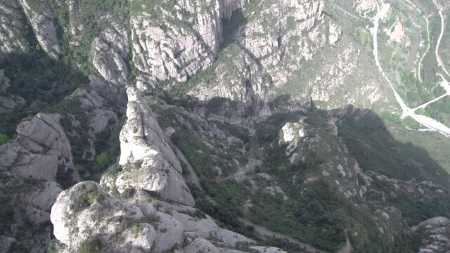 Aerial view of beautiful rocky  cliffs in mountains. Drone Footage
