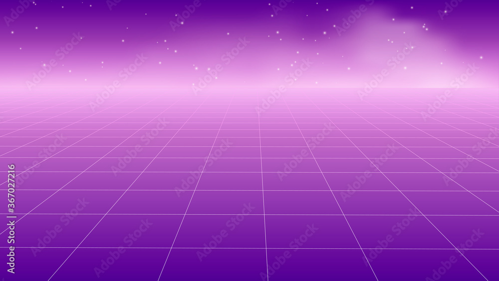 Poster abstract wireframe perspective grid. widescreen vector illustration.pink lines on dark background.pu
