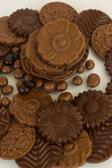 Milky and bitter luxury chocolate Madlen,designed on glass plate with ball chocolates.The Sugar Feast or any festival celebration.
