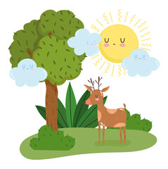 Obraz na płótnie Canvas cute deer animal grass forest nature wild cartoon