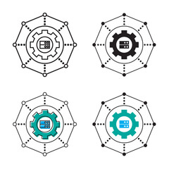 Simple setting big data management icon on white background 4 types such as outline, black, color, outline and color. Vector illustration.