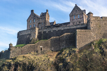 Fototapeta na wymiar Castle on Castle Hills in the Old Town of Edinburgh city, Scotland, UK