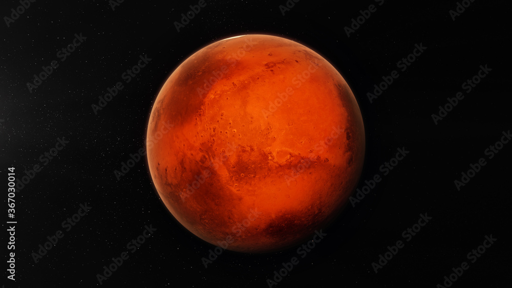Wall mural front view of planet mars is the fourth planet from the sun and the second-smallest planet in the so
