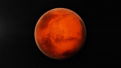 Front View of Planet Mars is the fourth planet from the Sun and the second-smallest planet in the...