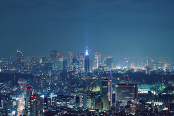 Fototapeta na wymiar Tokyo, Japan - February 3, 2018: Modern cityscape building aerial view at night, capital city of Japan, business city concept image, shot in Roppongi Hills of Minato Ward, Tokyo, Japan.