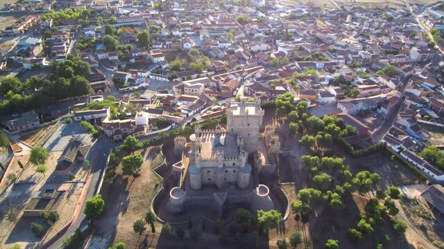 Aerial view of beautiful castle. Drone Footage