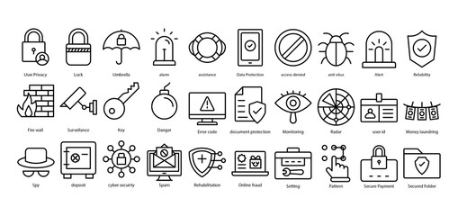 Cyber Sicherheit Line Icon Pack - obrazy, fototapety, plakaty