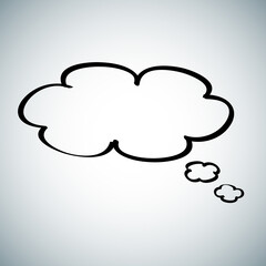 Think bubble isolated on gray background. Trendy think bubble in flat style. Modern template for social network and label. Creative thought balloon. Cloud line art, vector illustration