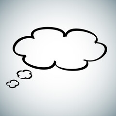 Think bubble isolated on gray background. Trendy think bubble in flat style. Modern template for social network and label. Creative thought balloon. Cloud line art, vector illustration