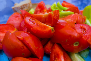 closeup red tomato salad on a dish