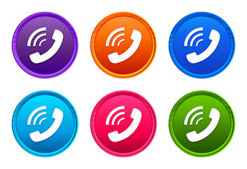 Phone ringing icon luxury bright round button set 6 color vector