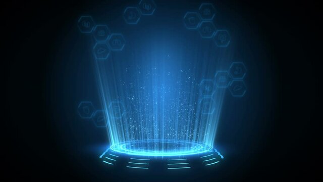 Modern medical health care concept. Futuristic examination with health indicators. Human medical hologram. Infographic. High tech future loop animation.