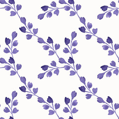 Watercolor plant seamless pattern with decorative leaves.