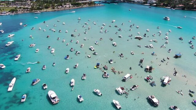 Boat Scene at Haulover Sandbar Florida Drone Video