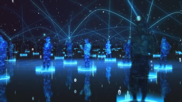 Happy People using Smartphone Devices in World Wide Connected Social Network. Diverse People do E-Business, Communicate, Send Messages. Visualization of Internet Virtual Reality Interconnected Persons