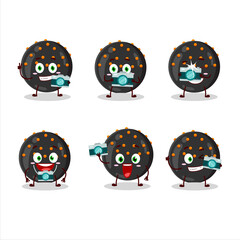 Photographer profession emoticon with halloween black candy cartoon character