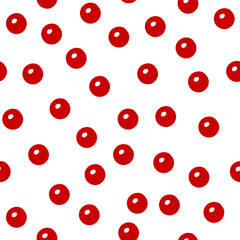 Red berries seamless pattern. Bright festive hand drawn circles. For textile, wrapping, wallpapers, etc. Sweet summer colorful cherries, cranberries isolated on white background. Vector illustration