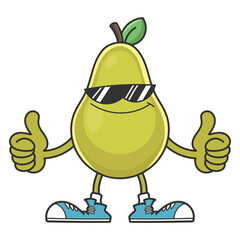 smiling pear fruit cartoon with sunglasses character