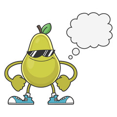 smiling pear fruit cartoon with sunglasses character